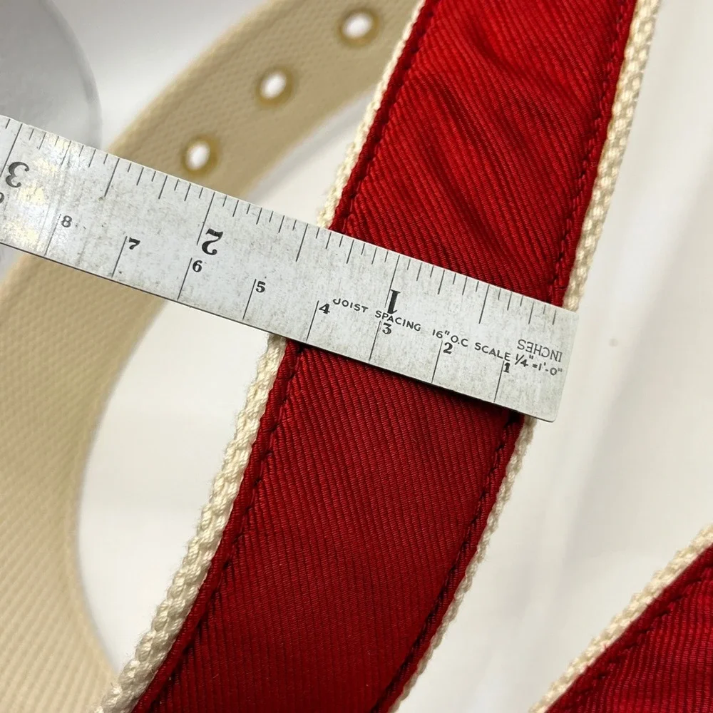 J.McLaughlin Red Canvas Belt with Equestrian Motif Gold Buckle Mens Size‎ M